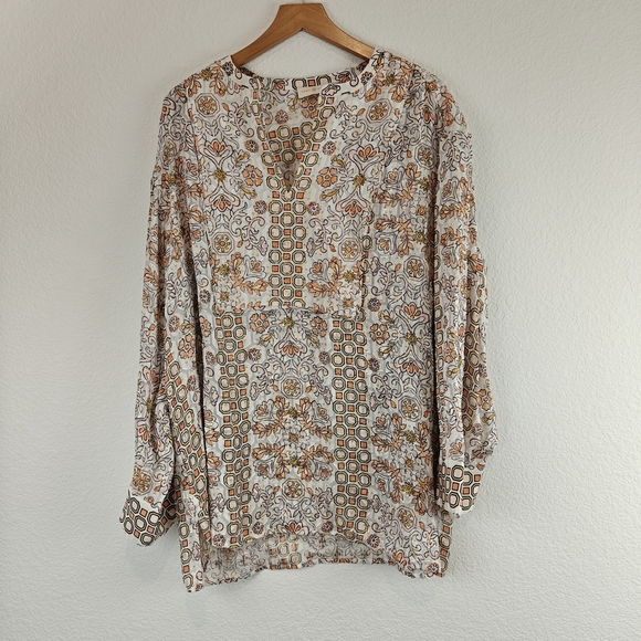 Tory Burch Adrian Metallic Hicks Garden Long Sleeve Silk Blend Tunic Size LG - Picture 3 of 15